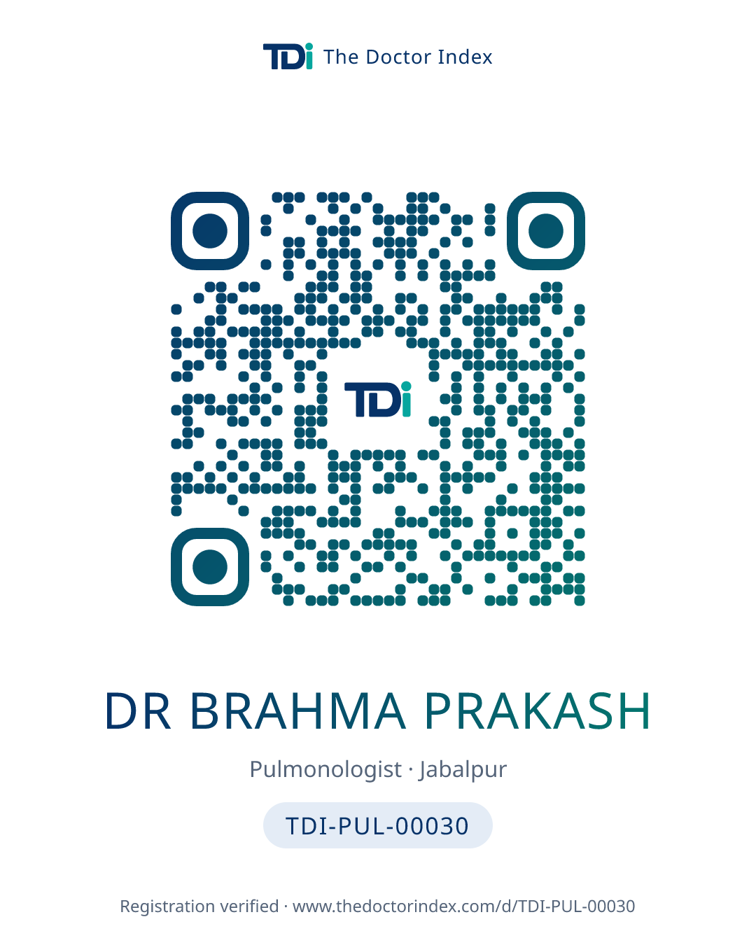 QR card for Dr Brahma Prakash, TDI-PUL-00030