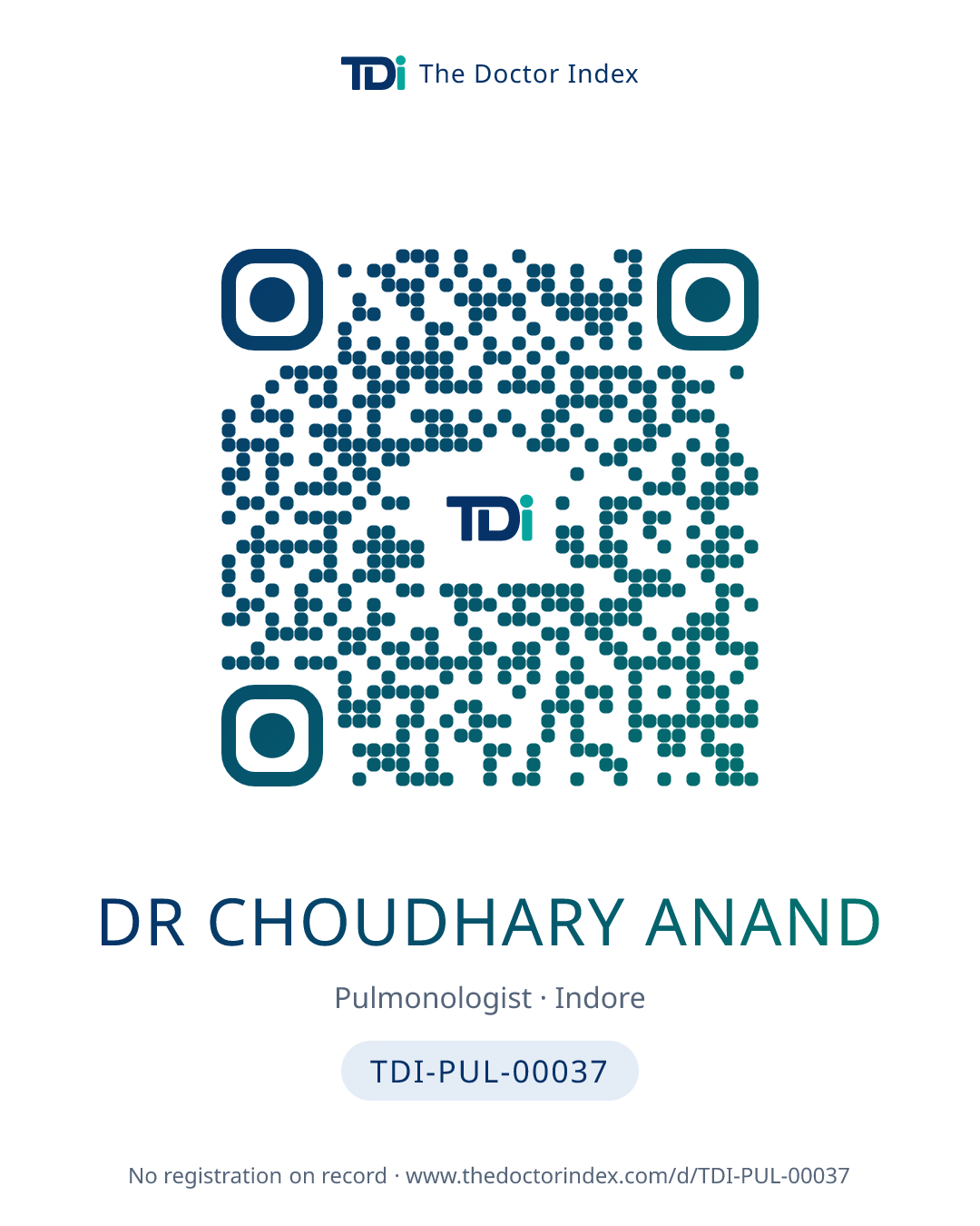 QR card for Dr Choudhary Anand, TDI-PUL-00037