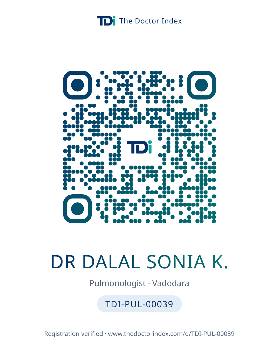 QR card for Dr Dalal Sonia K., TDI-PUL-00039