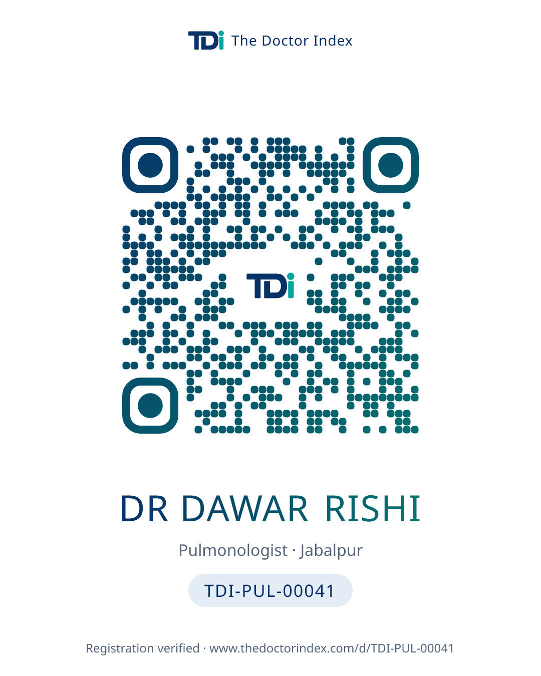 QR card for Dr Dawar Rishi, TDI-PUL-00041