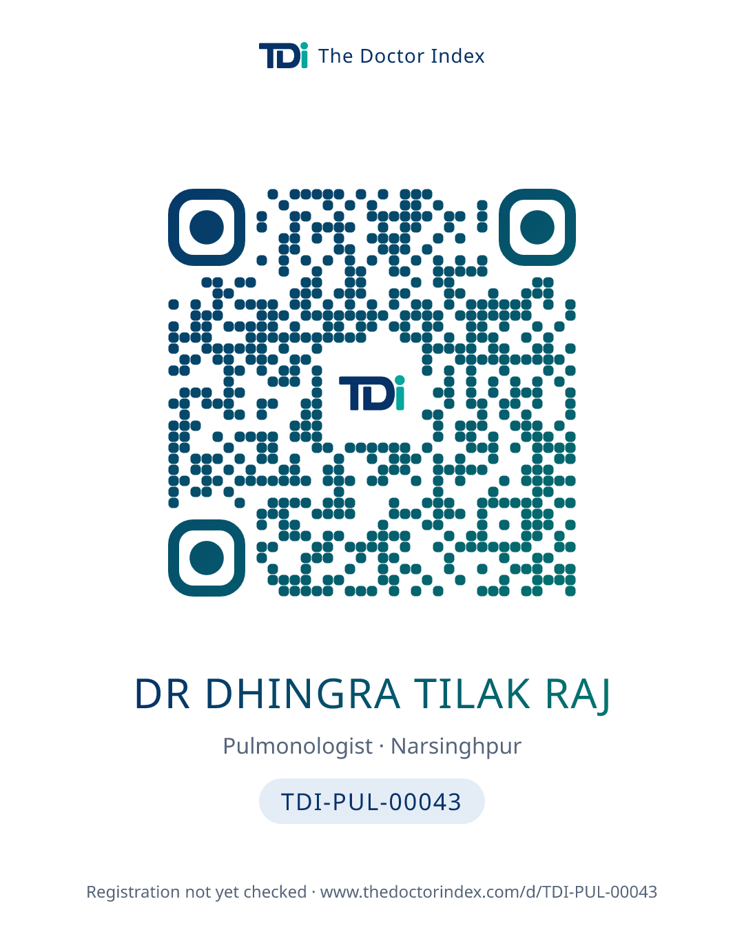QR card for Dr Dhingra Tilak Raj, TDI-PUL-00043