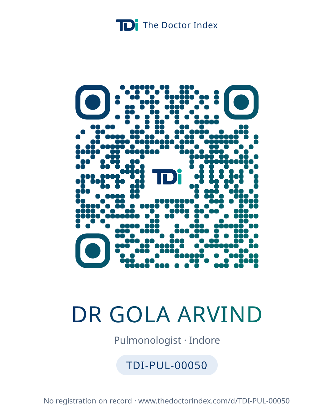 QR card for Dr Gola Arvind, TDI-PUL-00050