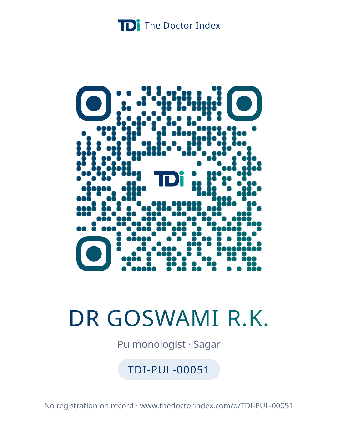 QR card for Dr Goswami R.K., TDI-PUL-00051
