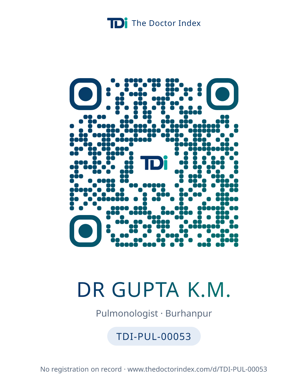 QR card for Dr Gupta K.M., TDI-PUL-00053