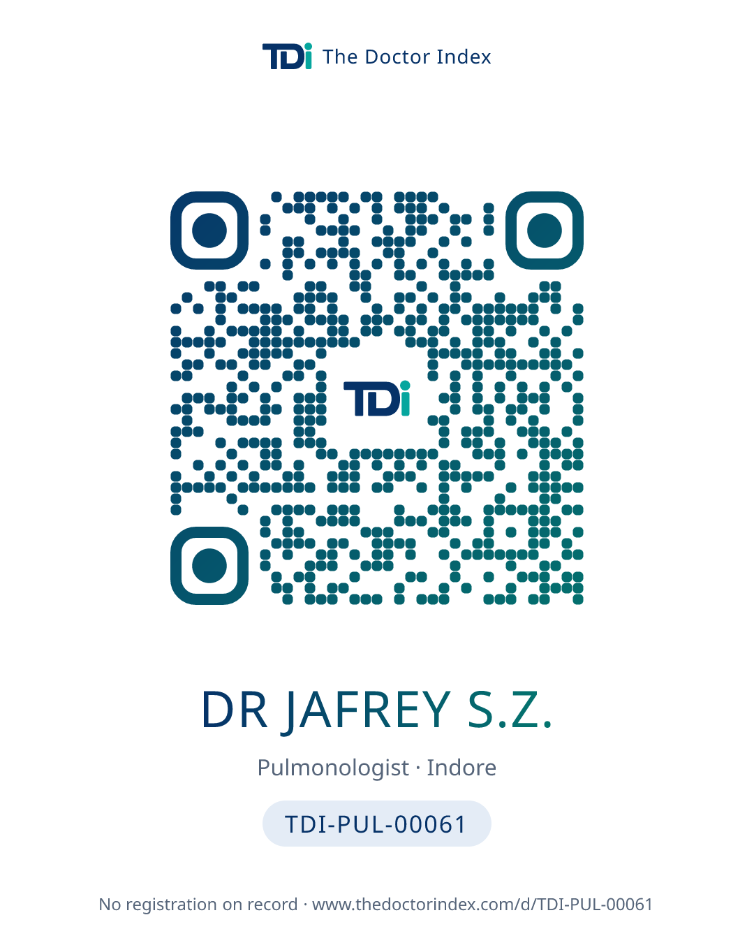 QR card for Dr Jafrey S.Z., TDI-PUL-00061