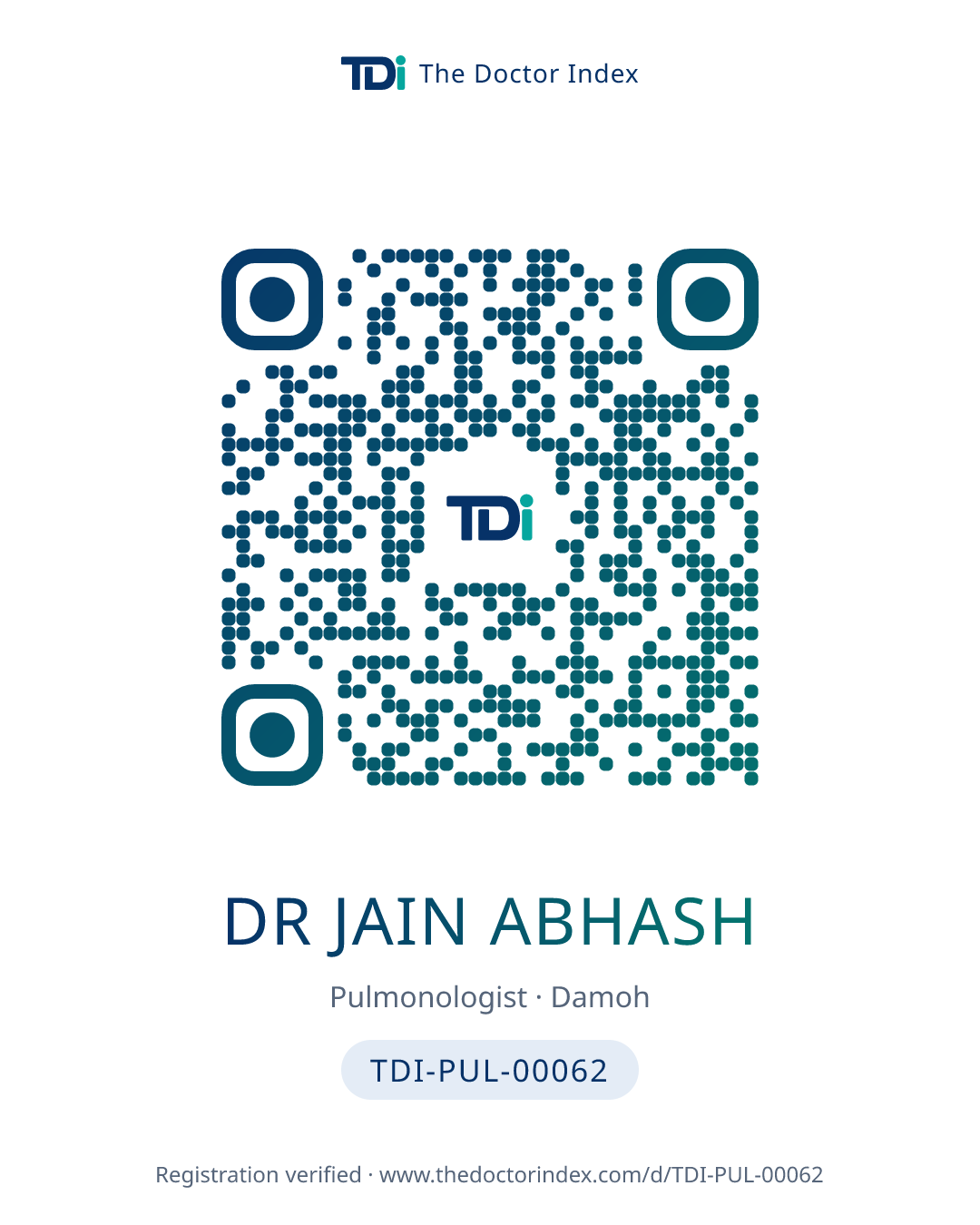 QR card for Dr Jain Abhash, TDI-PUL-00062