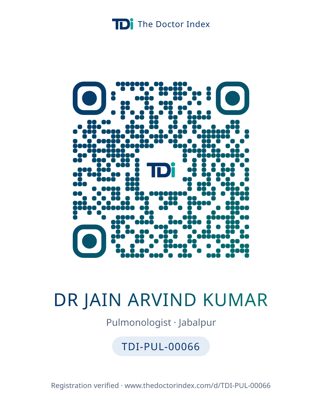 QR card for Dr Jain Arvind Kumar, TDI-PUL-00066