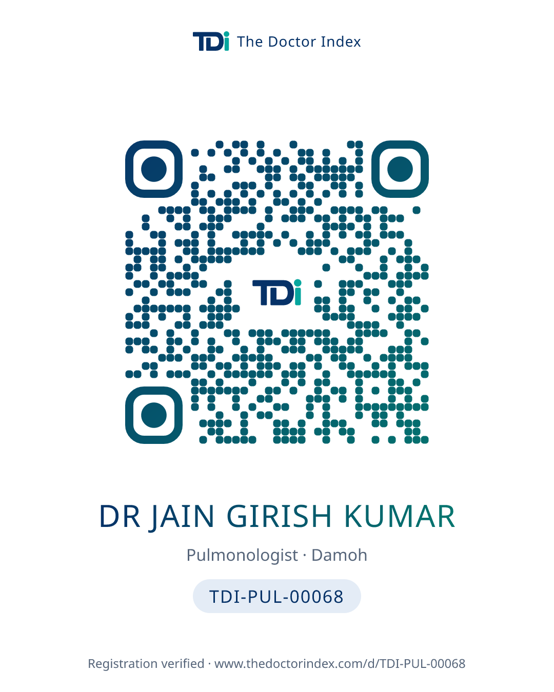 QR card for Dr Jain Girish Kumar, TDI-PUL-00068