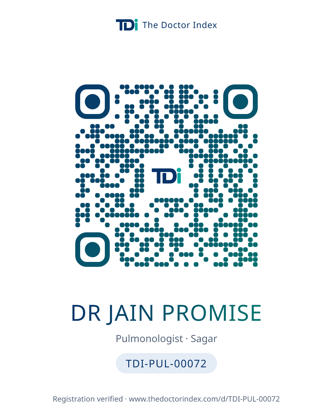 QR card for Dr Jain Promise, TDI-PUL-00072
