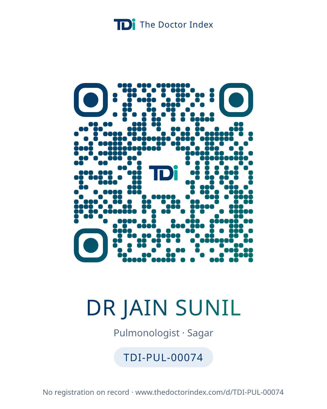 QR card for Dr Jain Sunil, TDI-PUL-00074