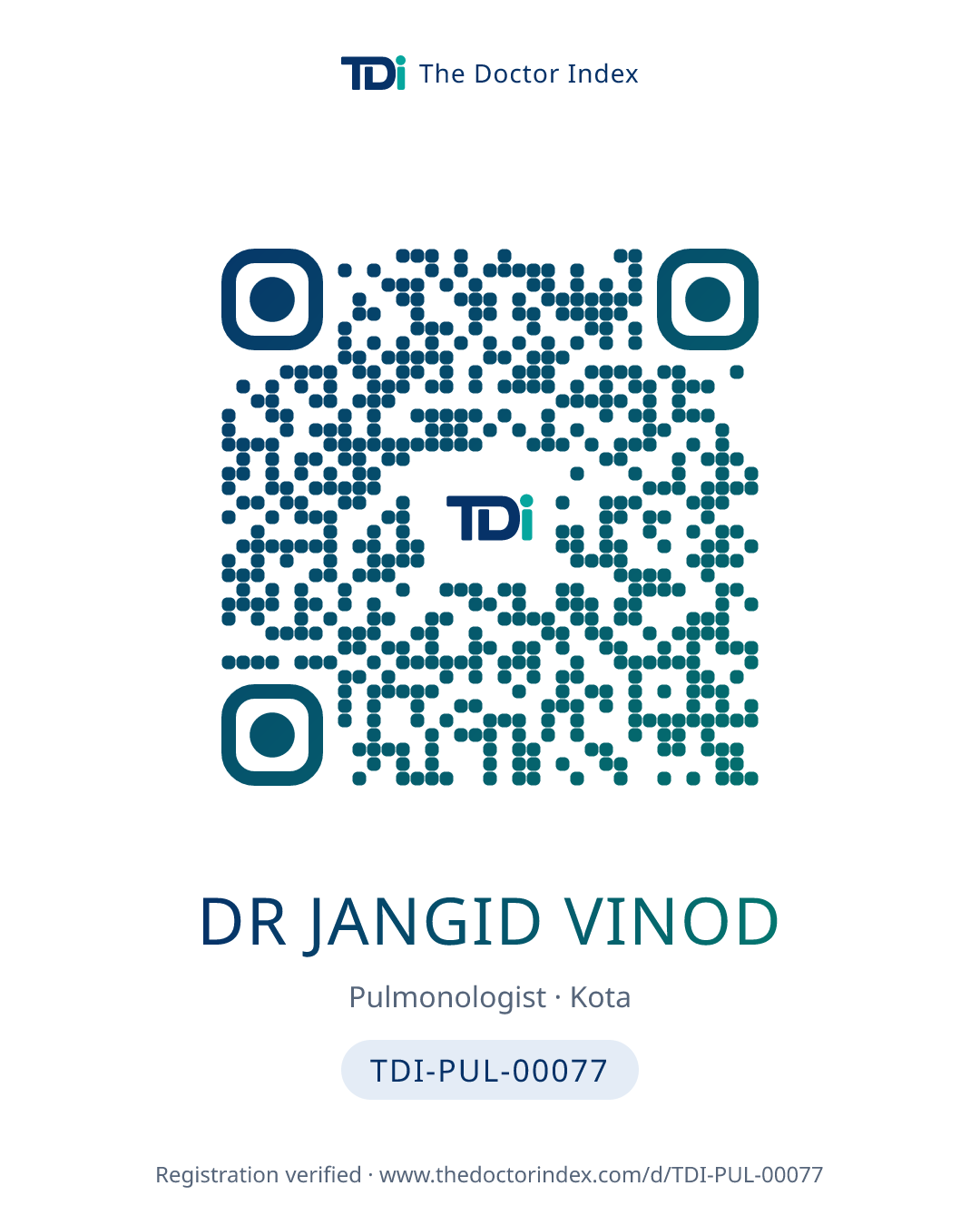 QR card for Dr Jangid Vinod, TDI-PUL-00077