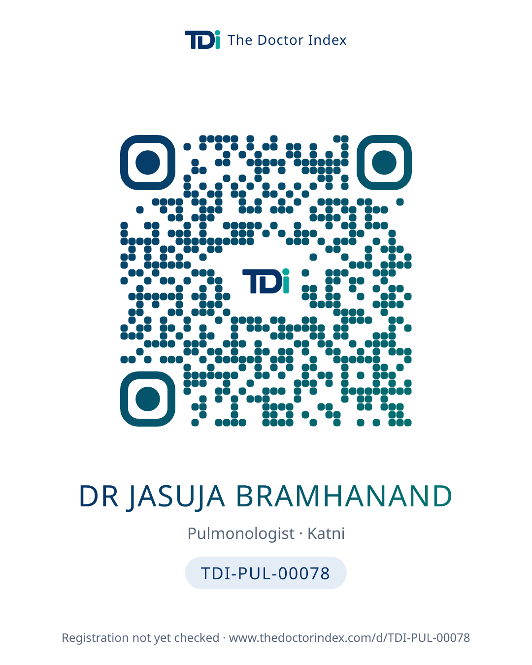 QR card for Dr Jasuja Bramhanand, TDI-PUL-00078
