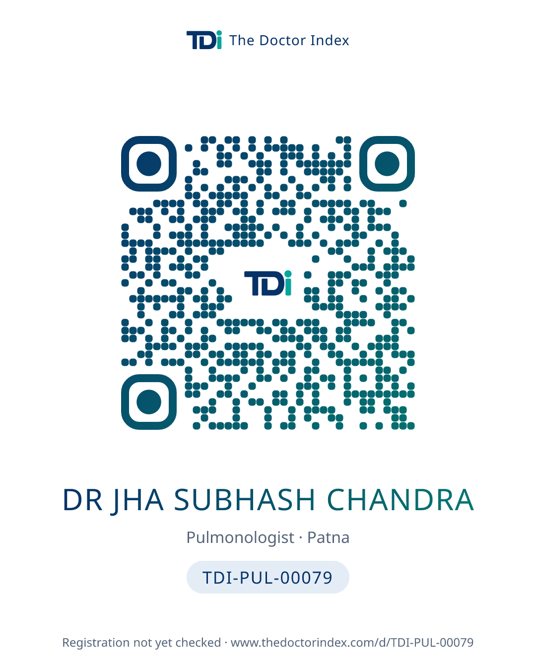 QR card for Dr Jha Subhash Chandra, TDI-PUL-00079