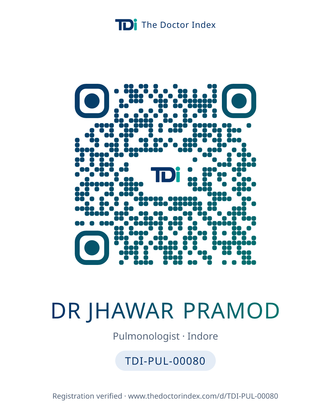 QR card for Dr Jhawar Pramod, TDI-PUL-00080