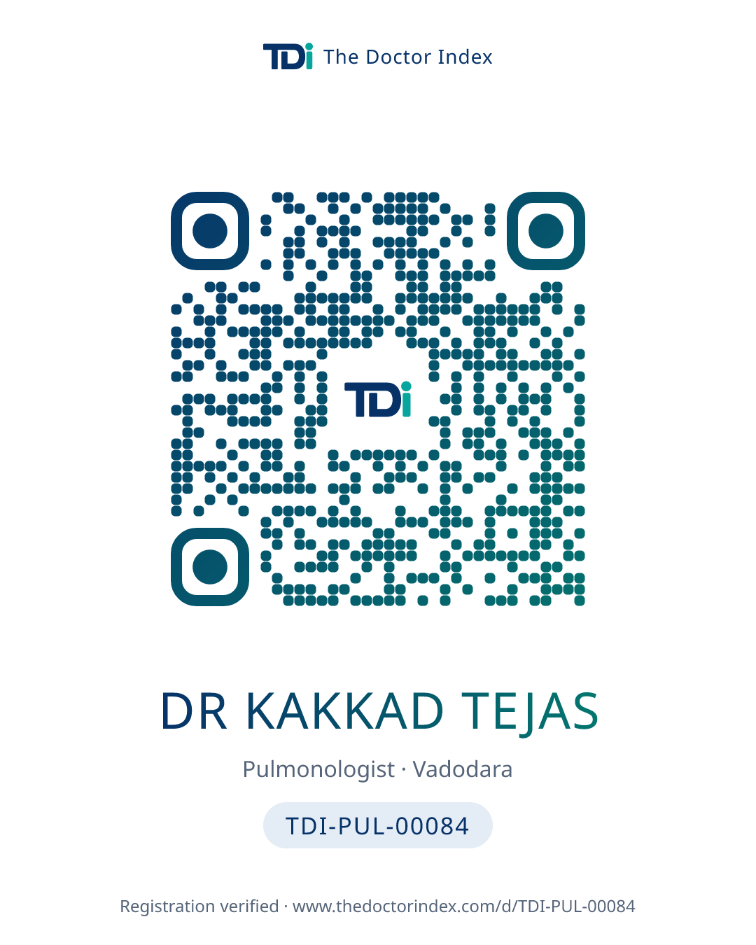 QR card for Dr Kakkad Tejas, TDI-PUL-00084