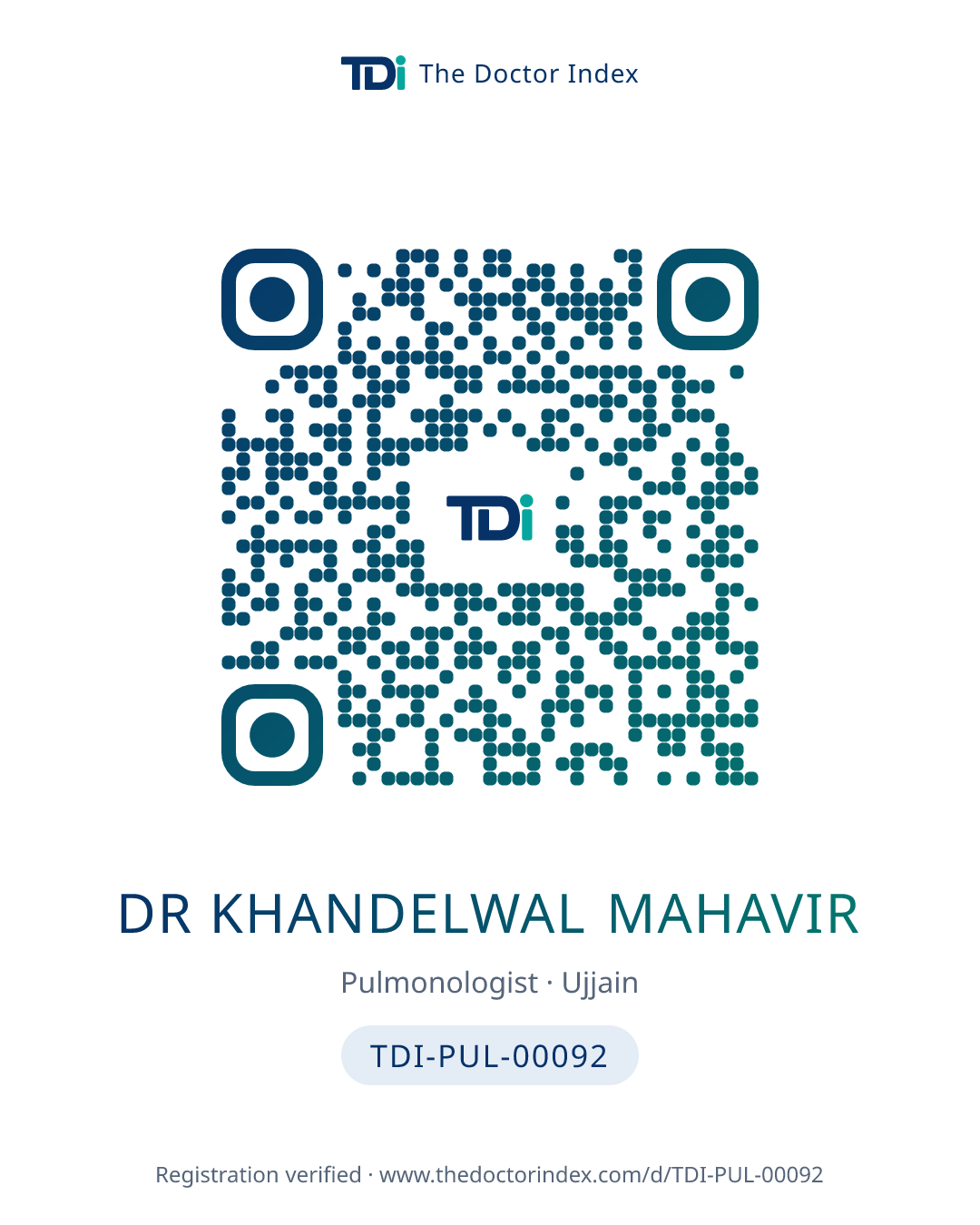QR card for Dr Khandelwal Mahavir, TDI-PUL-00092