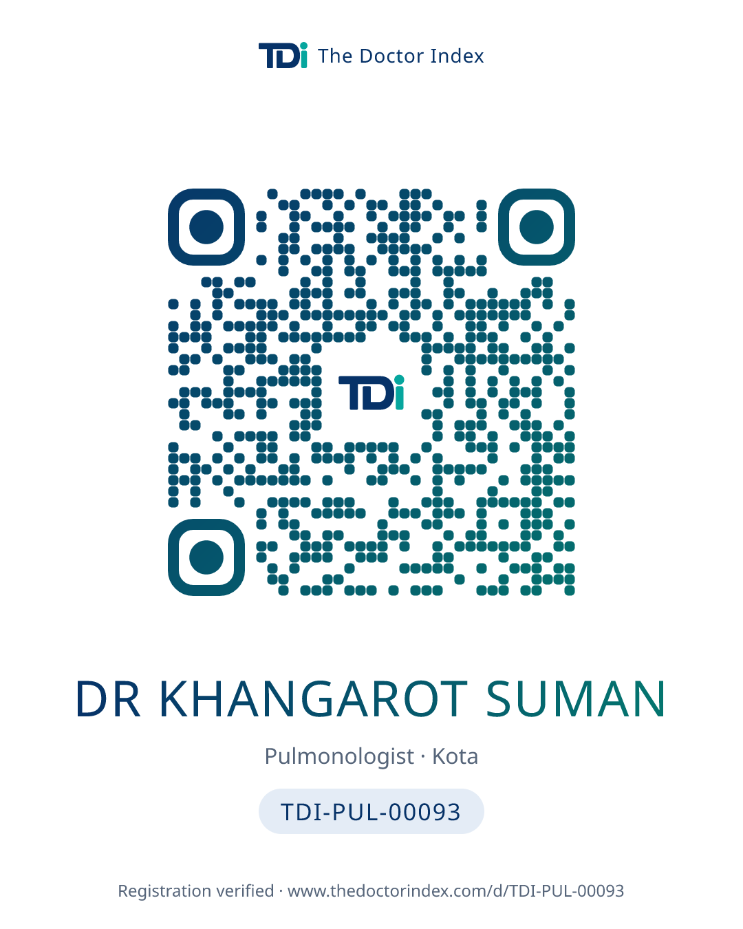 QR card for Dr Khangarot Suman, TDI-PUL-00093