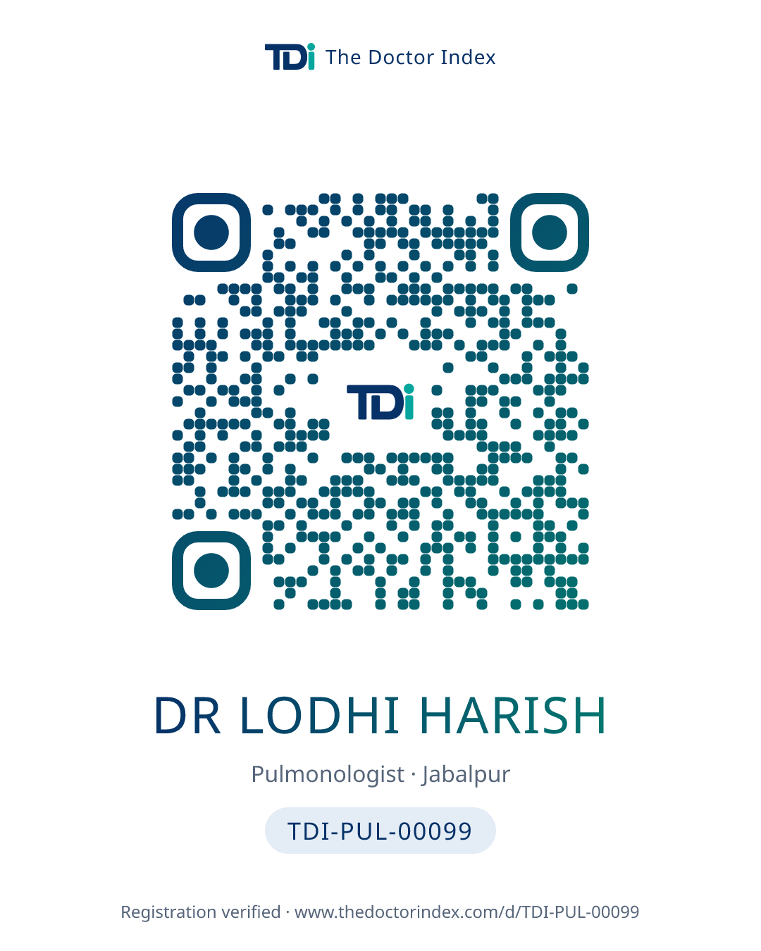 QR card for Dr Lodhi Harish, TDI-PUL-00099