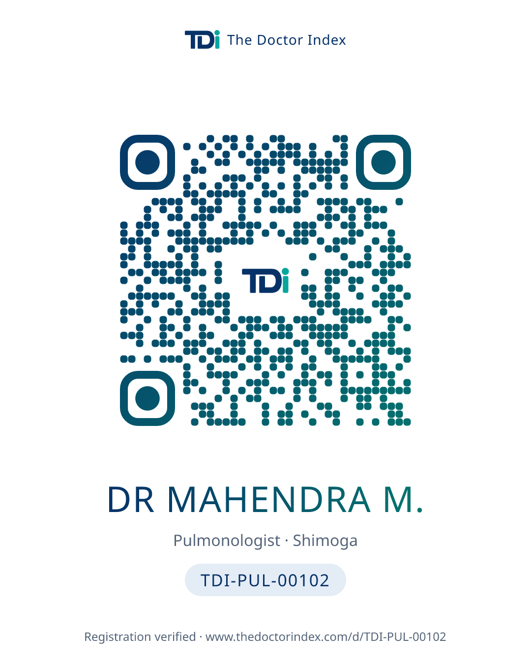 QR card for Dr Mahendra M., TDI-PUL-00102