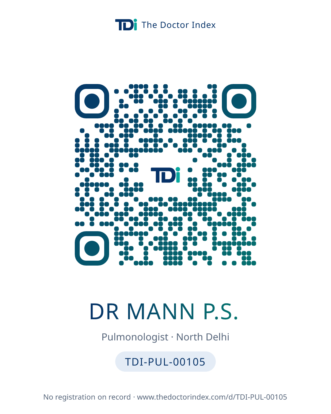 QR card for Dr Mann P.S., TDI-PUL-00105