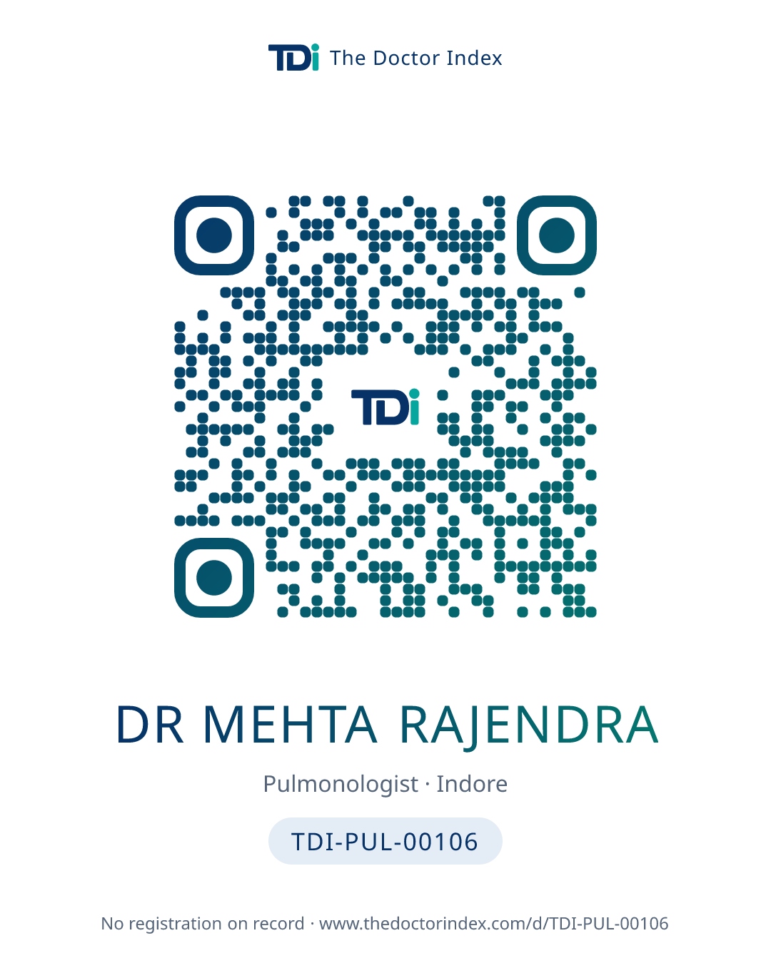QR card for Dr Mehta Rajendra, TDI-PUL-00106