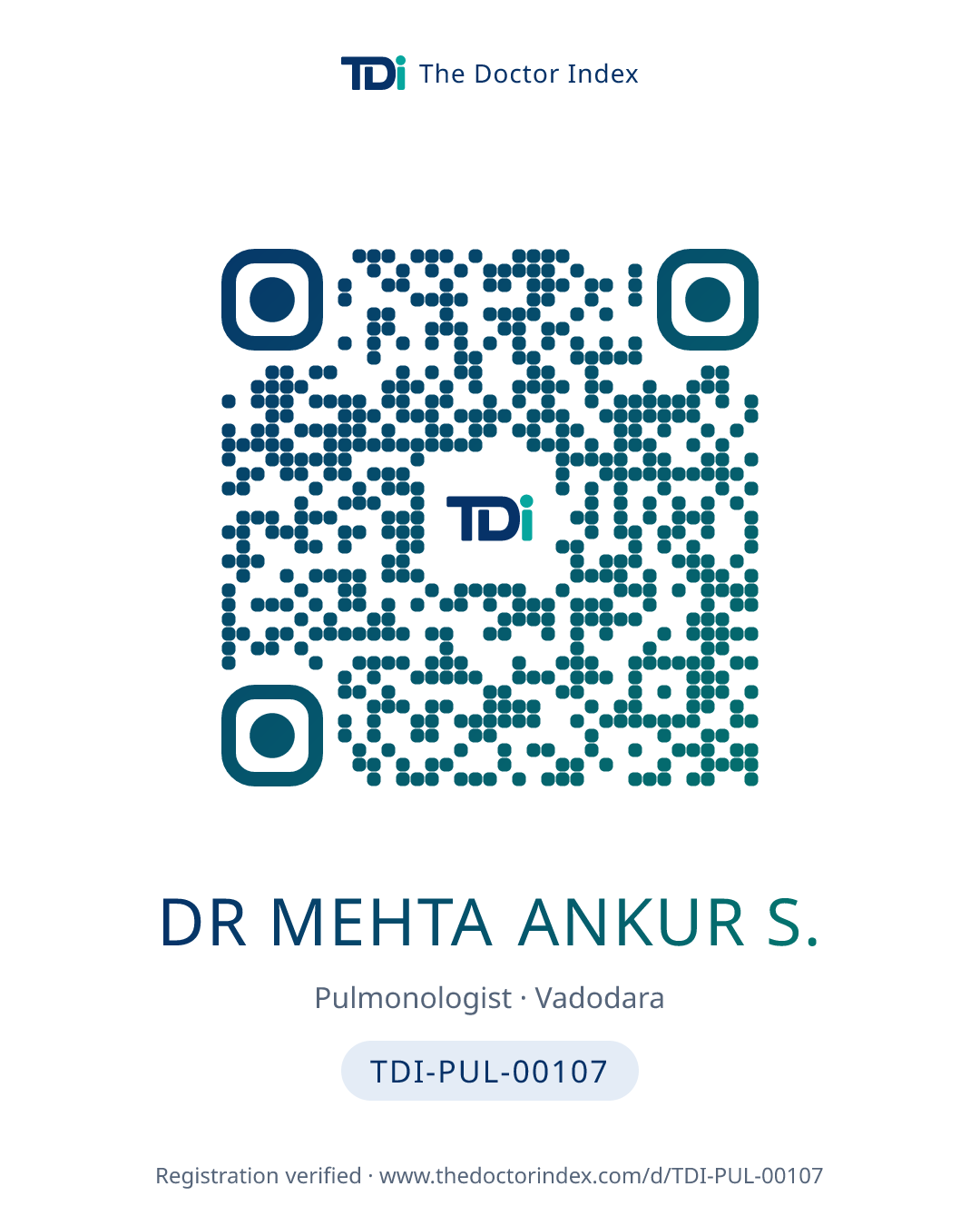 QR card for Dr Mehta Ankur S., TDI-PUL-00107