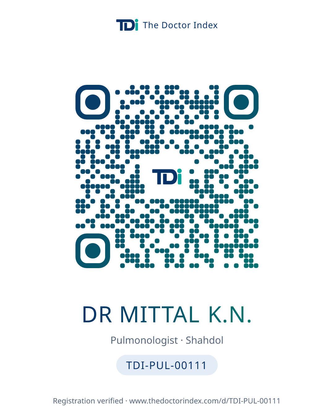 QR card for Dr Mittal K.N., TDI-PUL-00111