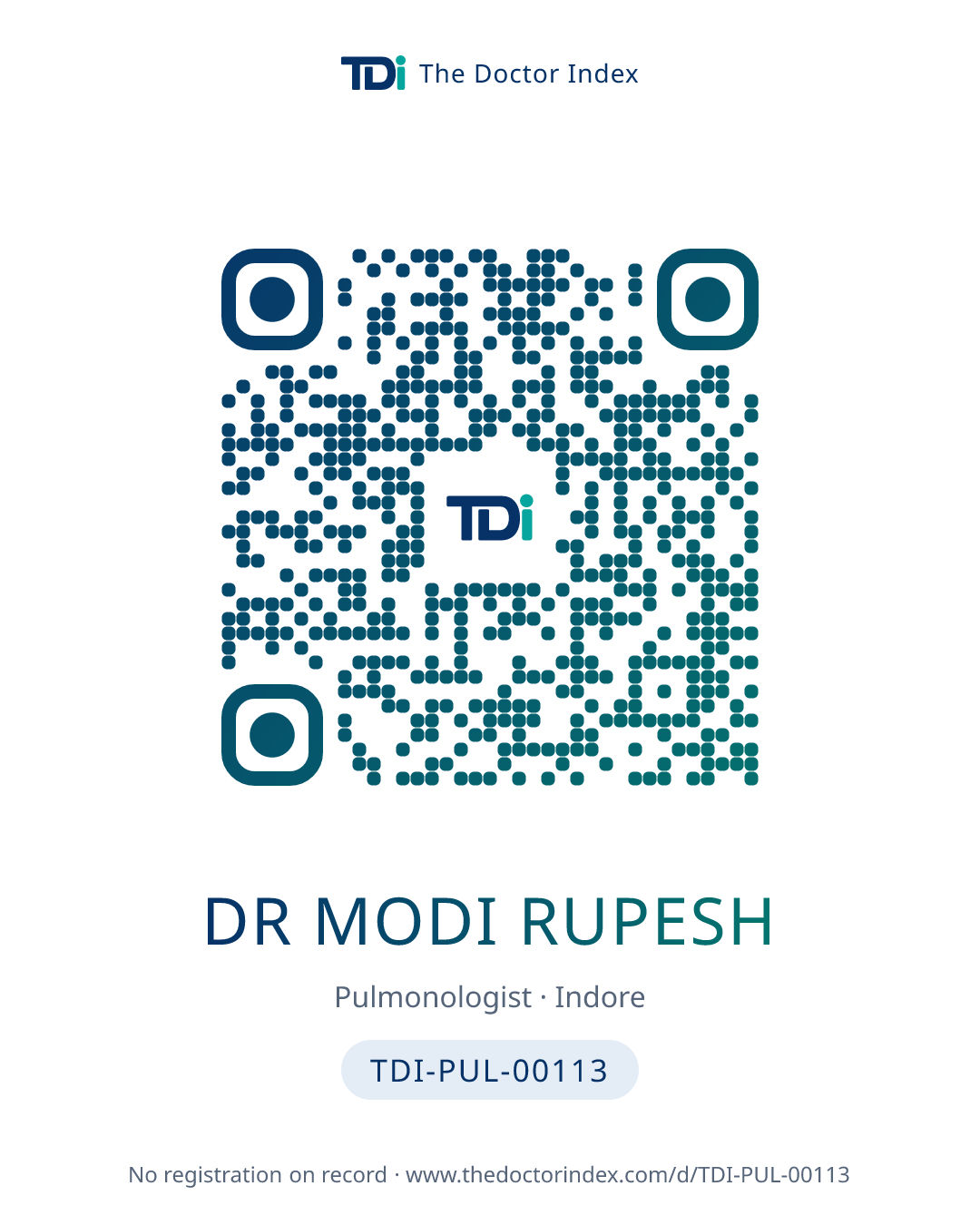 QR card for Dr Modi Rupesh, TDI-PUL-00113
