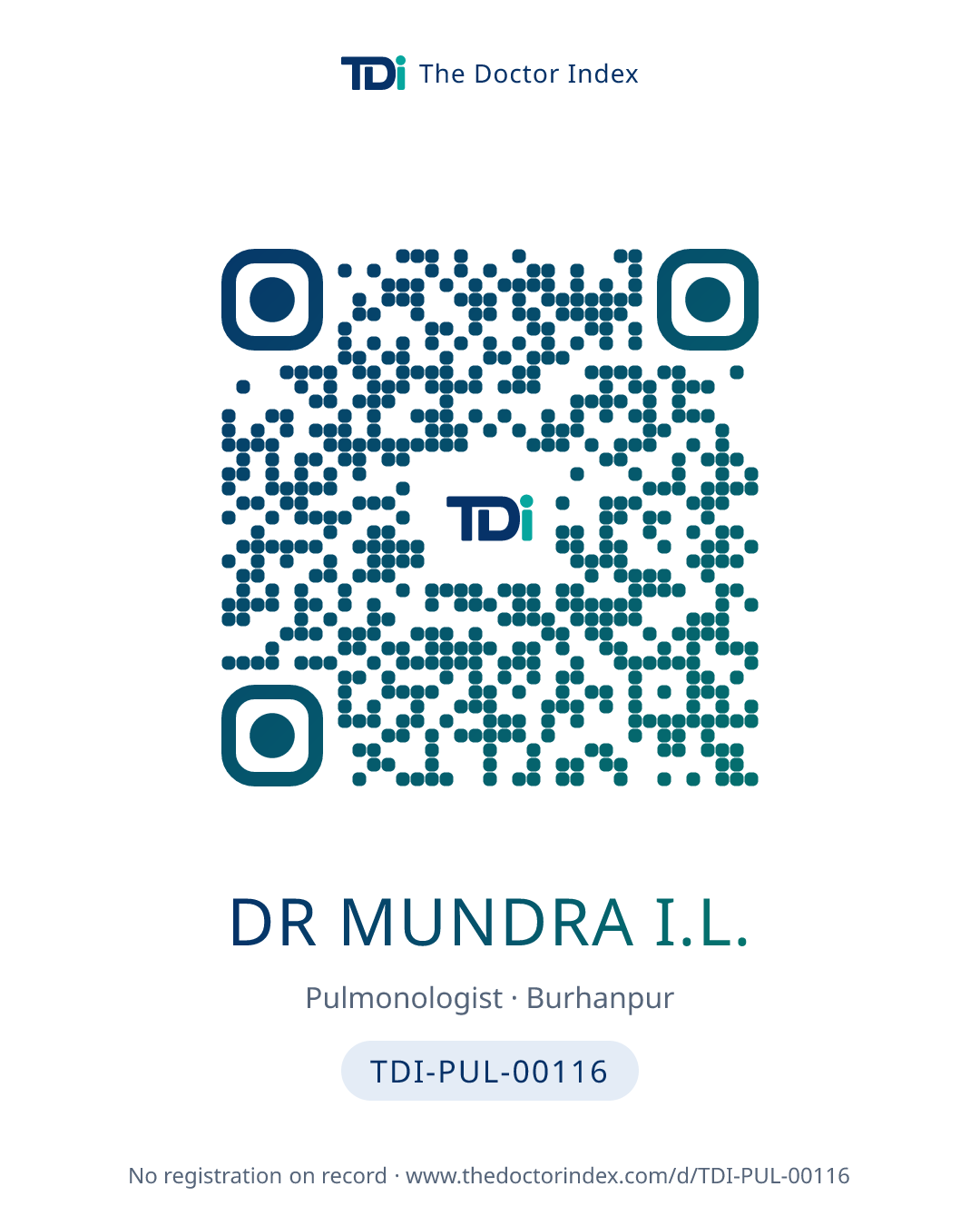 QR card for Dr Mundra I.L., TDI-PUL-00116