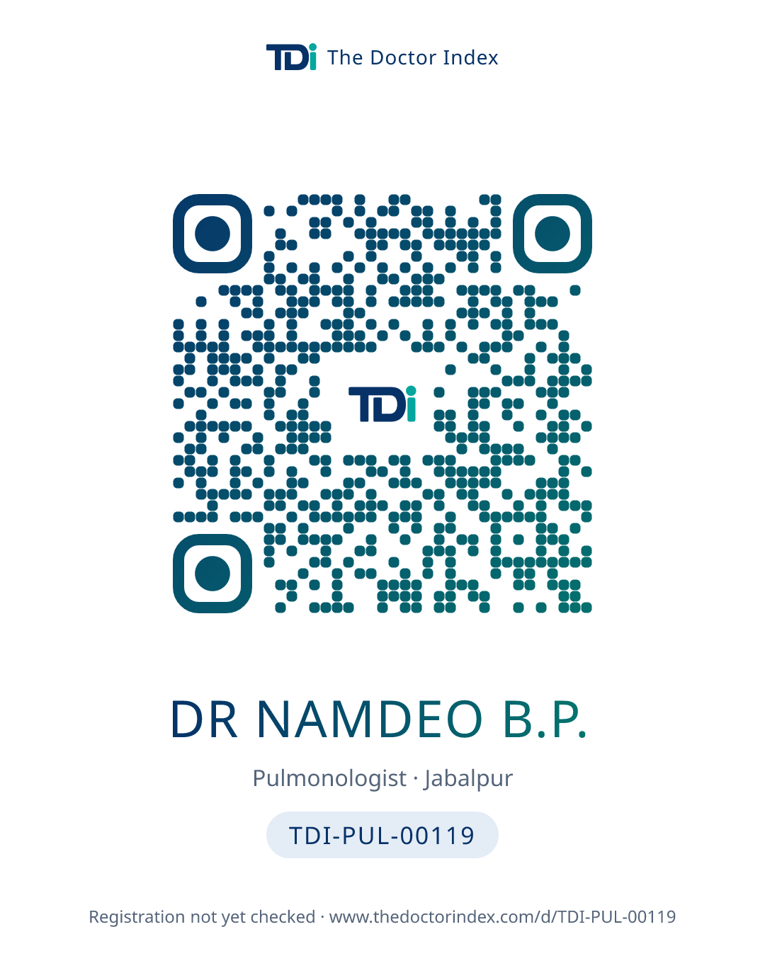 QR card for Dr Namdeo B.P., TDI-PUL-00119
