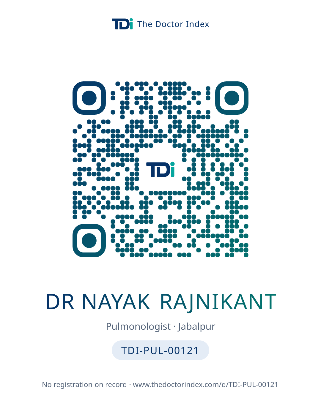 QR card for Dr Nayak Rajnikant, TDI-PUL-00121