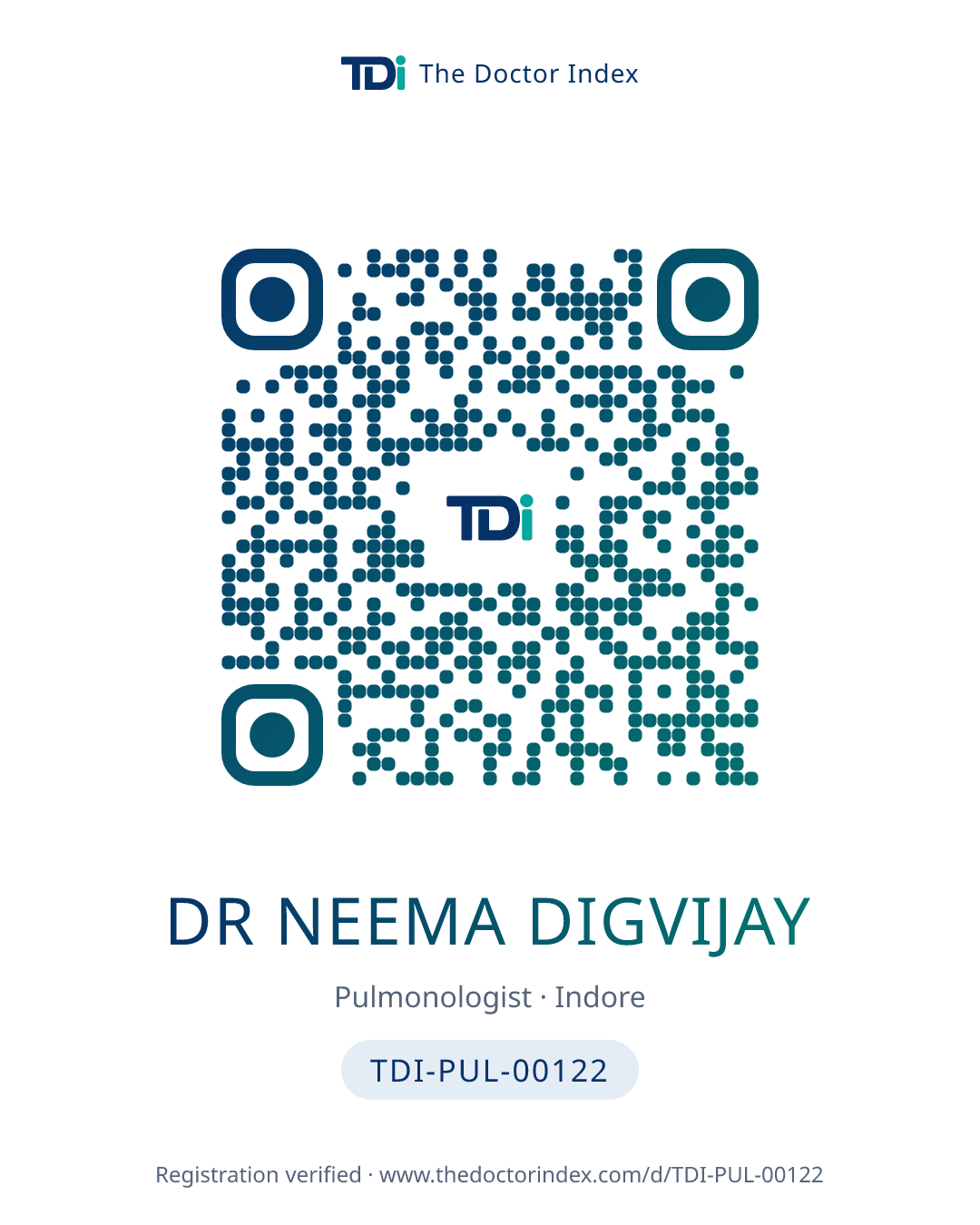 QR card for Dr Neema Digvijay, TDI-PUL-00122