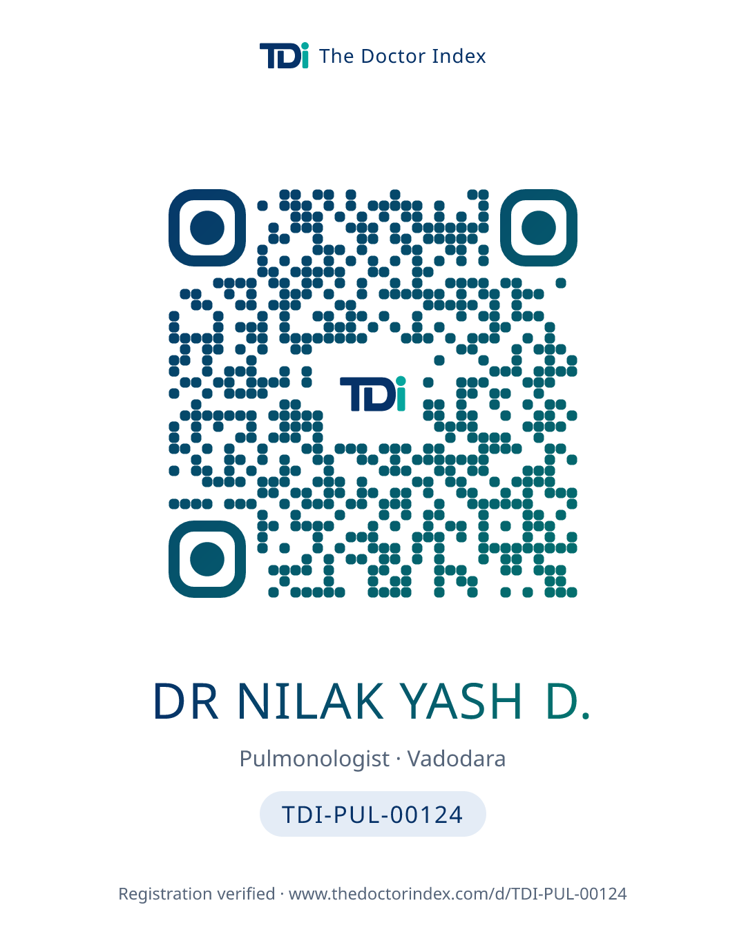 QR card for Dr Nilak Yash D., TDI-PUL-00124