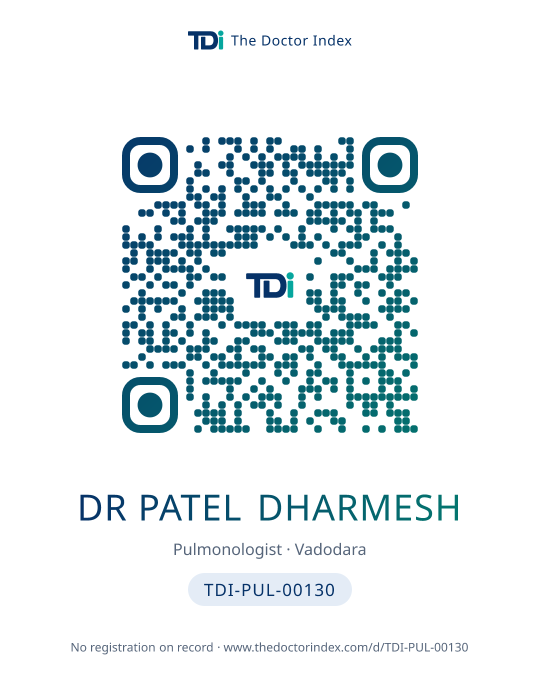 QR card for Dr Patel Dharmesh, TDI-PUL-00130