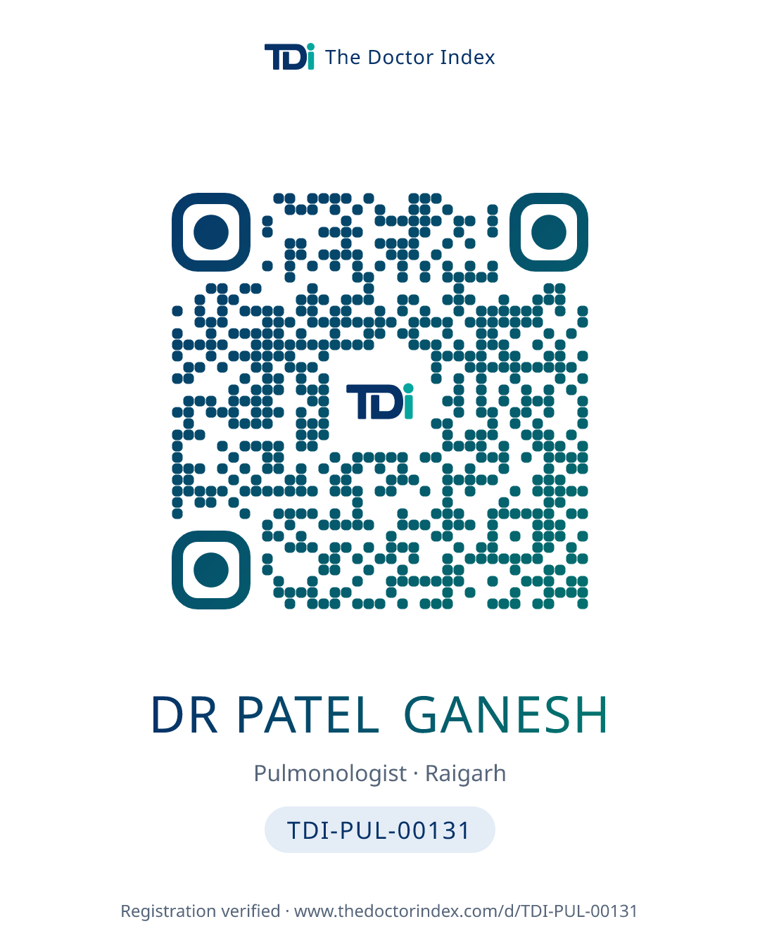 QR card for Dr Patel Ganesh, TDI-PUL-00131