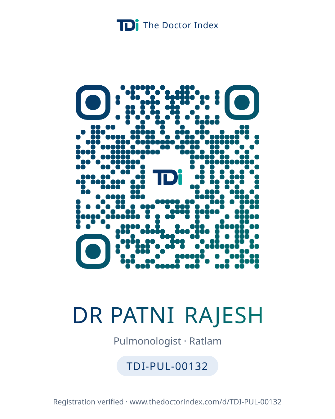 QR card for Dr Patni Rajesh, TDI-PUL-00132