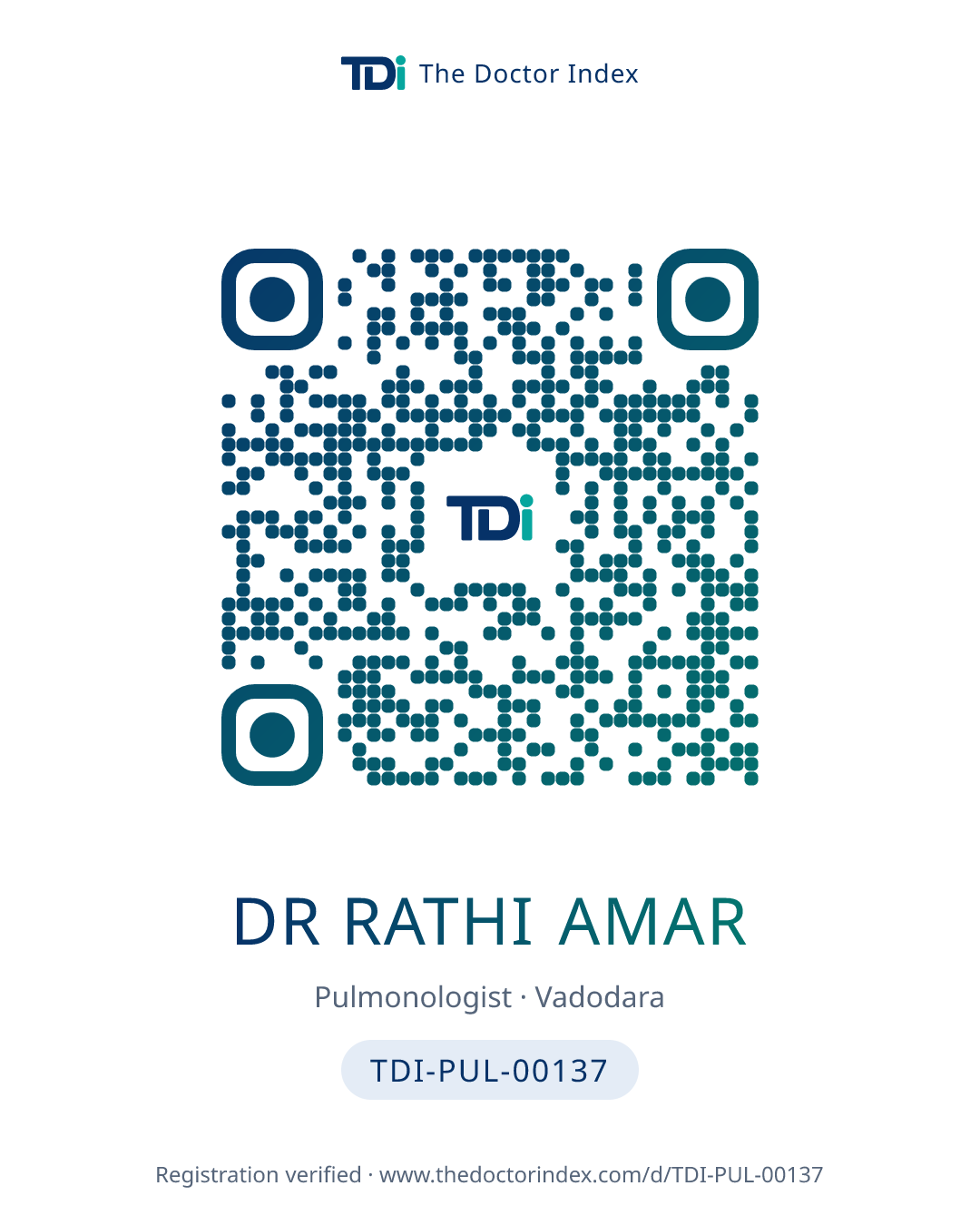 QR card for Dr Rathi Amar, TDI-PUL-00137