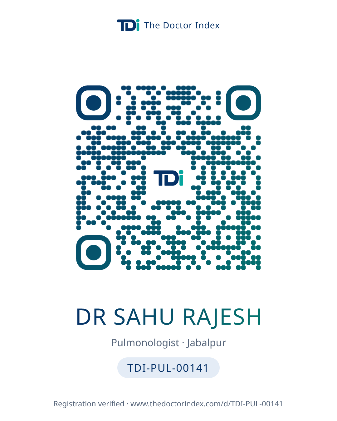 QR card for Dr Sahu Rajesh, TDI-PUL-00141