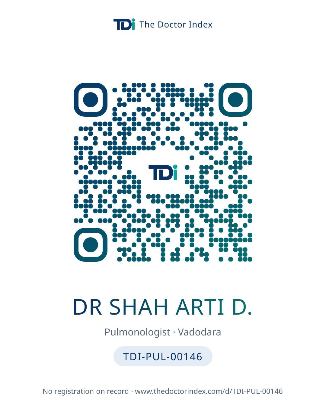 QR card for Dr Shah Arti D., TDI-PUL-00146