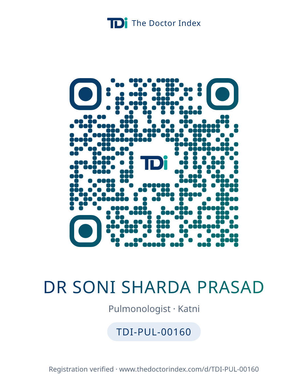 QR card for Dr Soni Sharda Prasad, TDI-PUL-00160