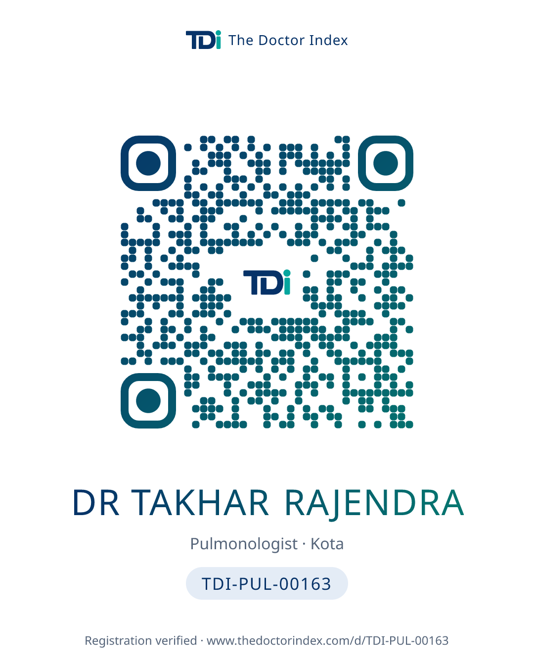 QR card for Dr Takhar Rajendra, TDI-PUL-00163