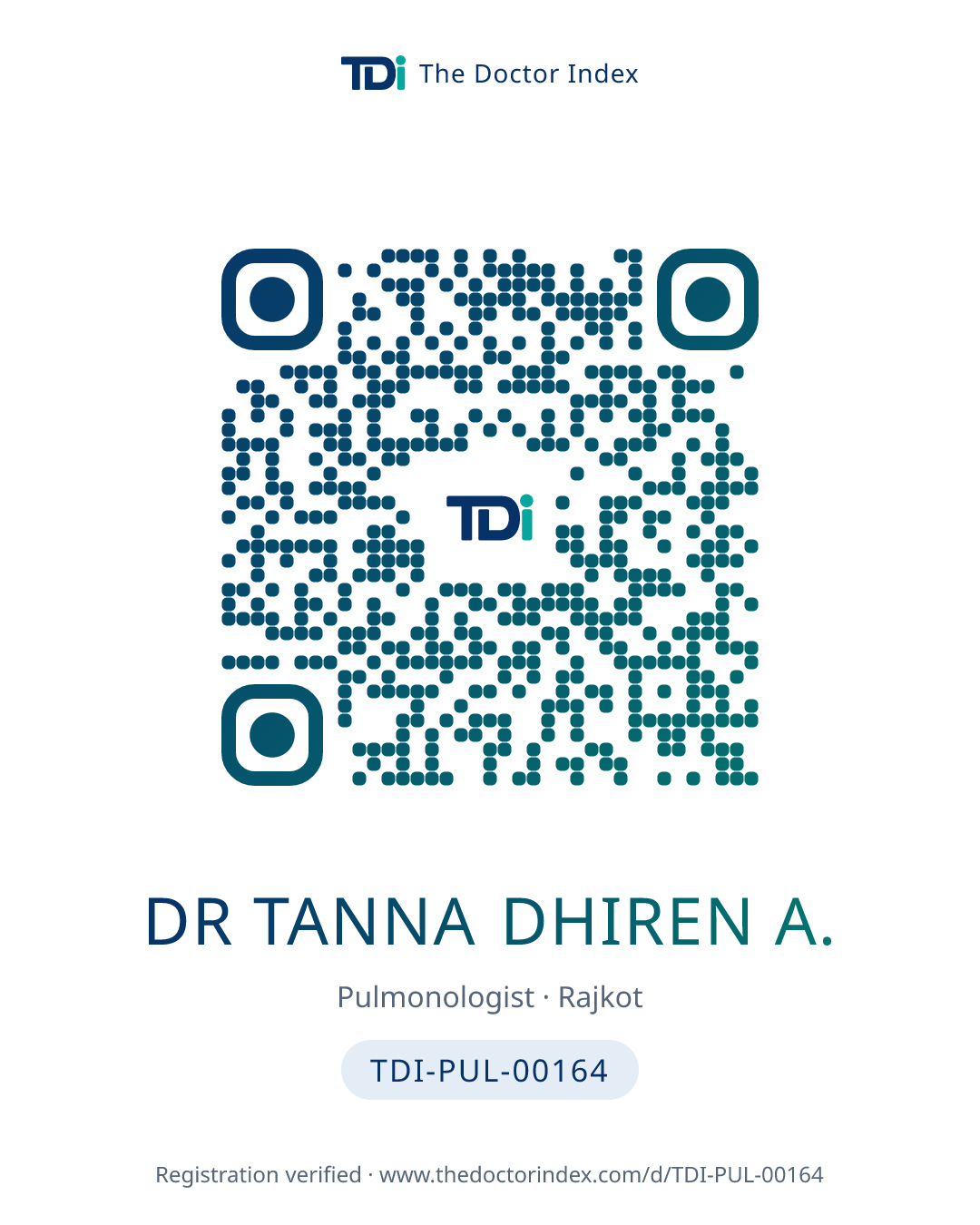QR card for Dr Tanna Dhiren A., TDI-PUL-00164