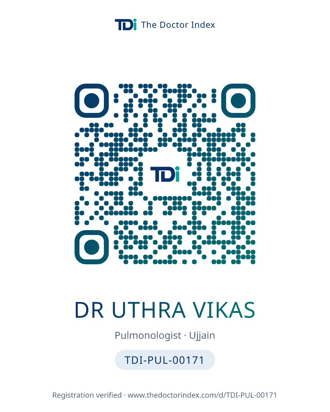 QR card for Dr Uthra Vikas, TDI-PUL-00171