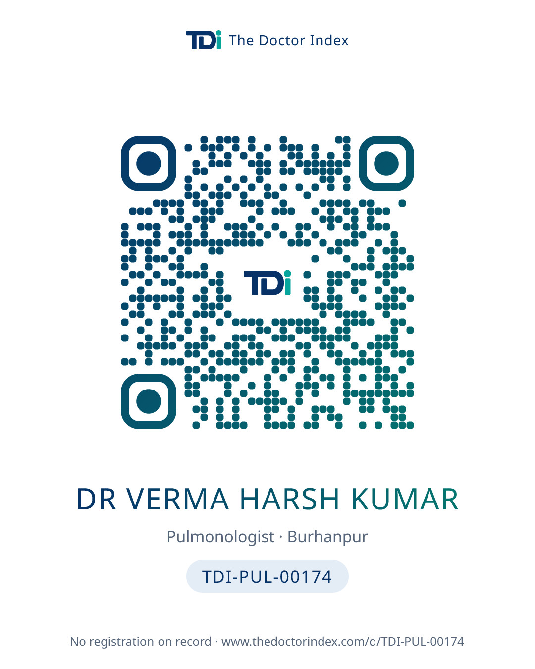 QR card for Dr Verma Harsh Kumar, TDI-PUL-00174