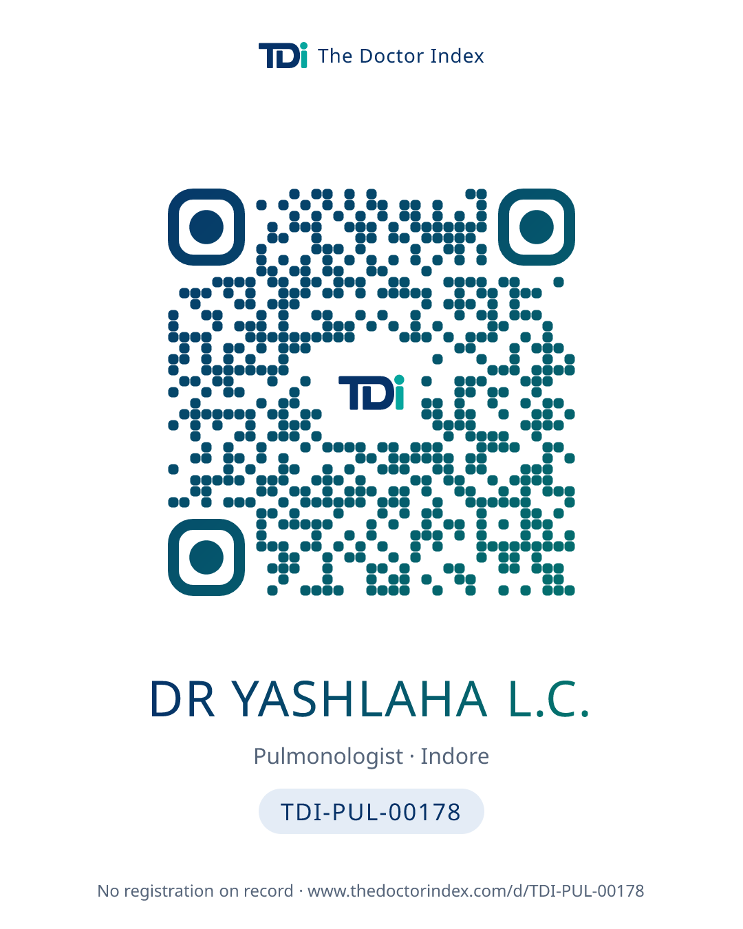 QR card for Dr Yashlaha L.C., TDI-PUL-00178