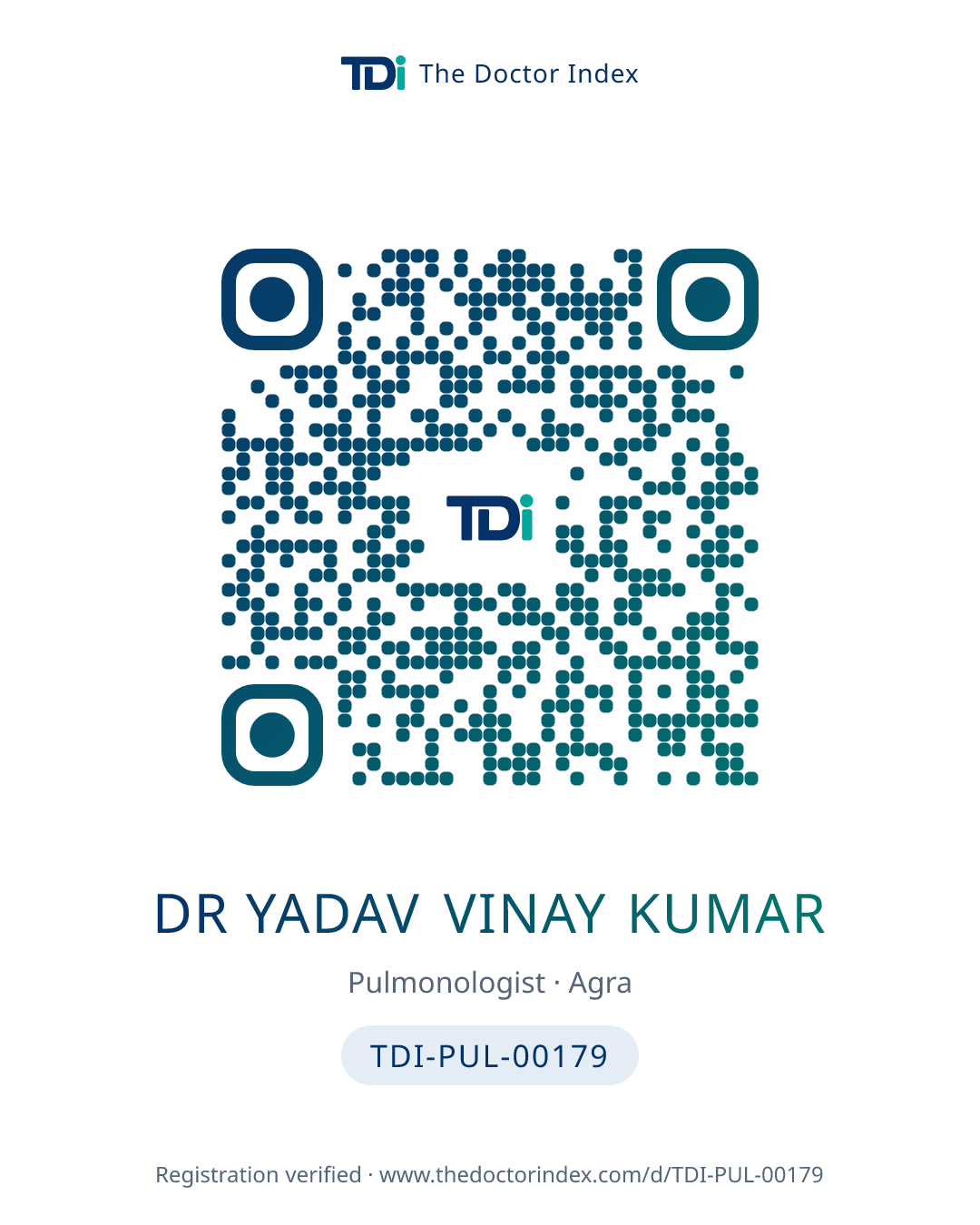 QR card for Dr Yadav Vinay Kumar, TDI-PUL-00179
