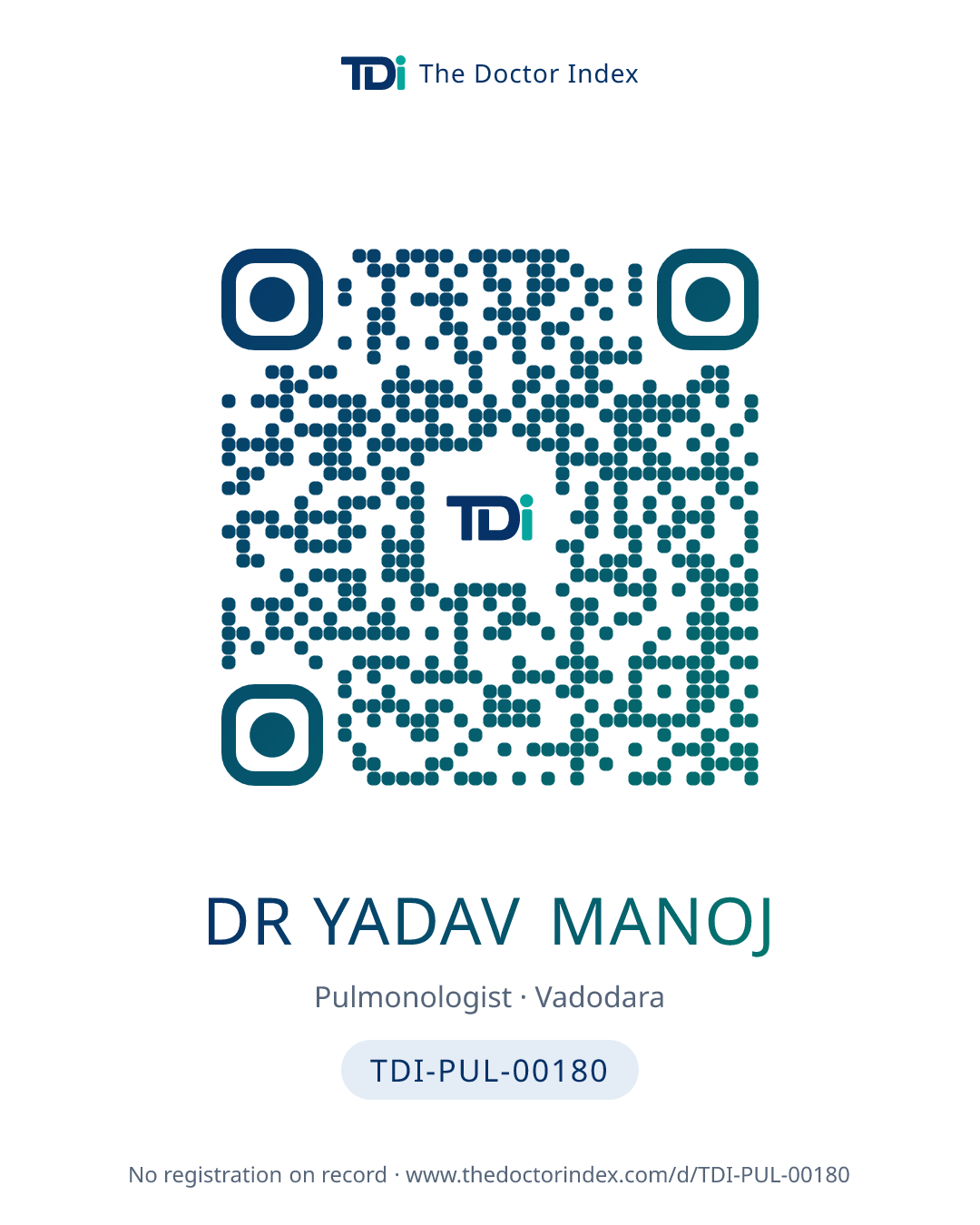 QR card for Dr Yadav Manoj, TDI-PUL-00180