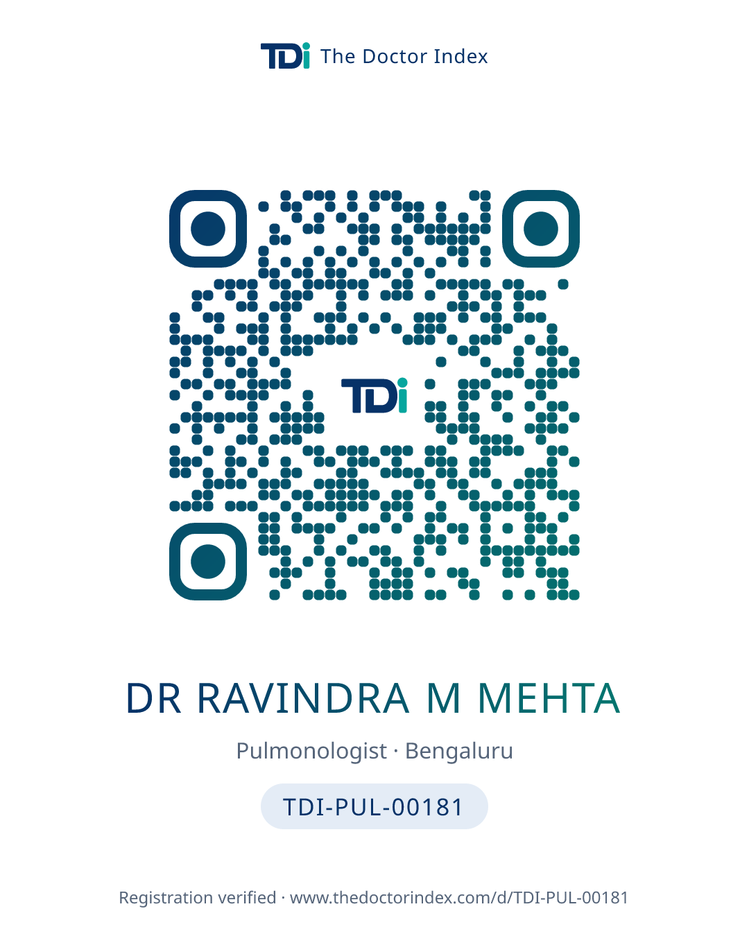 QR card for Dr Ravindra M Mehta, TDI-PUL-00181