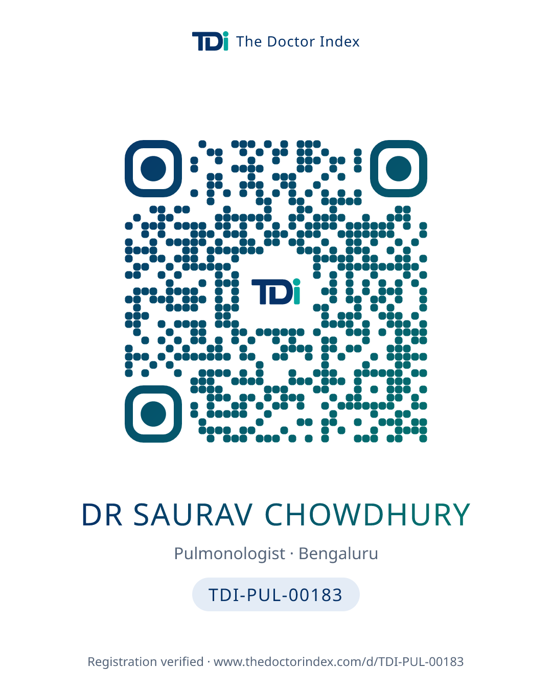 QR card for Dr Saurav Chowdhury, TDI-PUL-00183