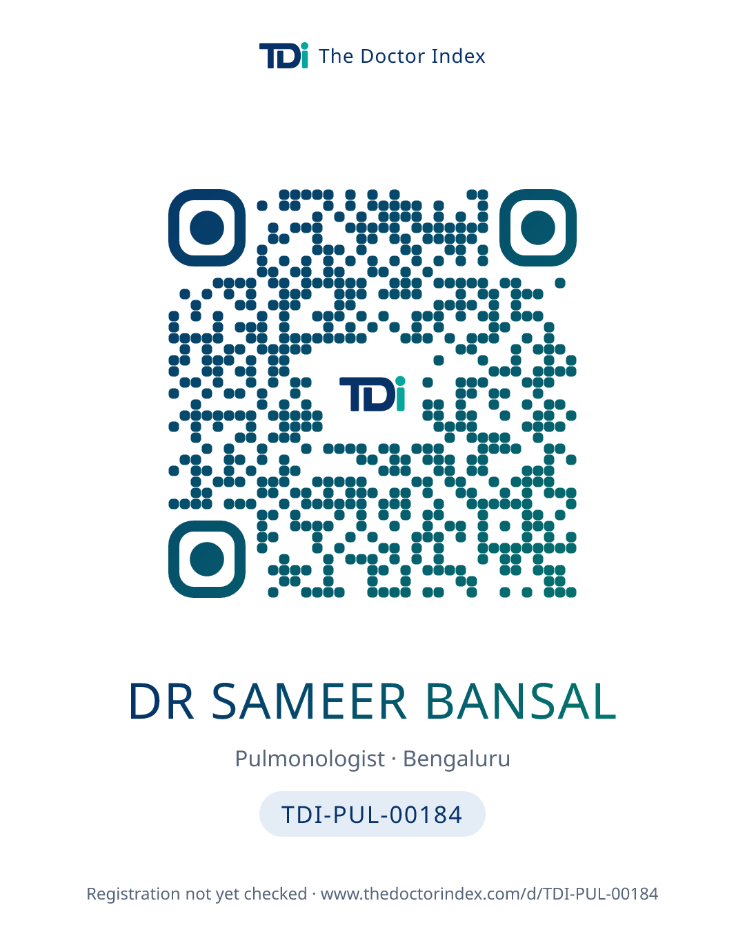 QR card for Dr Sameer Bansal, TDI-PUL-00184
